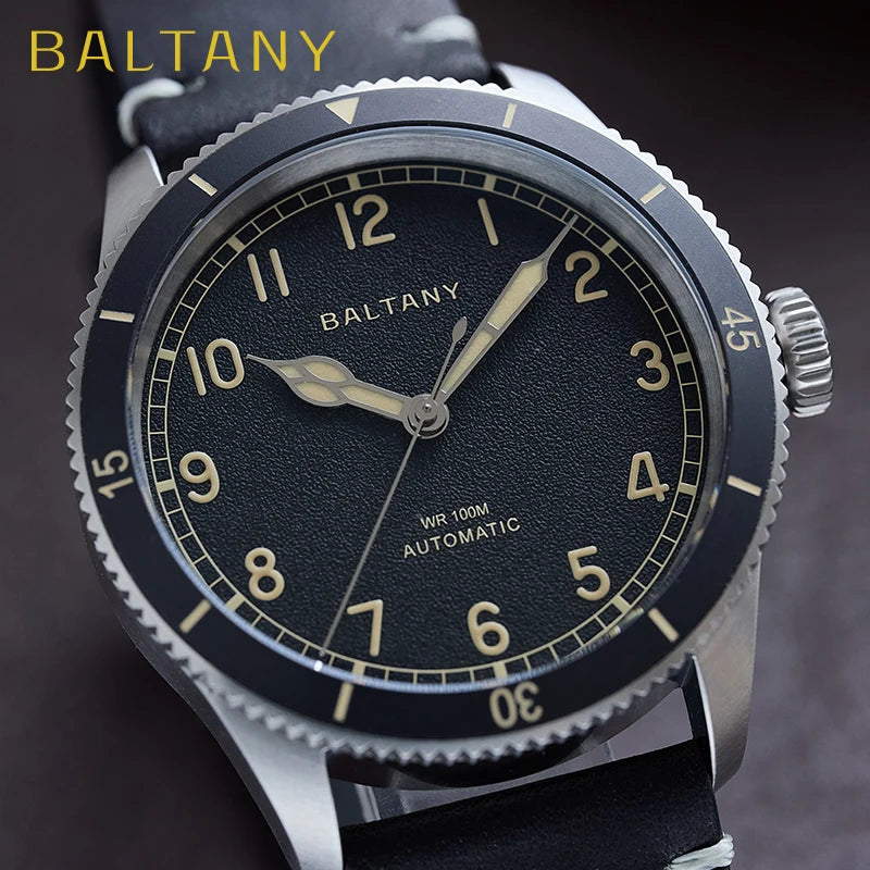 Baltany 38MM Military Watch Men  S2076 NH38 Automation Stainless Steels 100m Waterproof Vintage Khaki Aviation Homage Watch