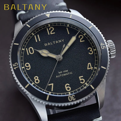 Baltany 38MM Military Watch Men  S2076 NH38 Automation Stainless Steels 100m Waterproof Vintage Khaki Aviation Homage Watch