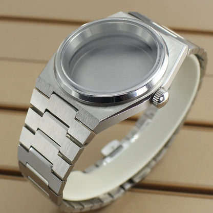 40mm Silver Watch Case Sapphire Crystal Glass For Mod PRX Super Player NH35 NH36 NH38 NH34 NH70 NH72 Movement Solid Bottom Cover