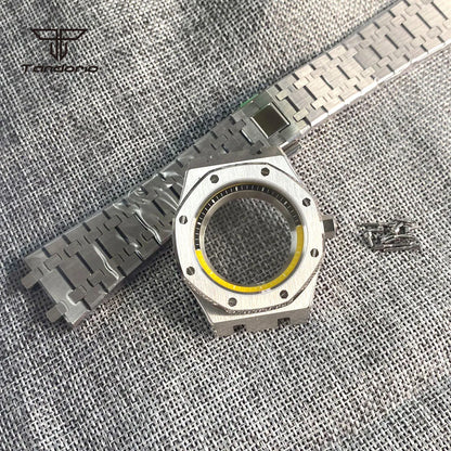 42mm Royal Oak AP Case Stainless Steel Brushed Octagon Watch Case Bracelet Glass Back Chapter Ring Sapphire Glass Fit NH35 NH36 Automatic Movement