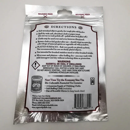 Original Cape Cod Cleans Polishing Cloths For Fine Mtals - Twin Pack, For Jewelry Watch And Stainless Steel