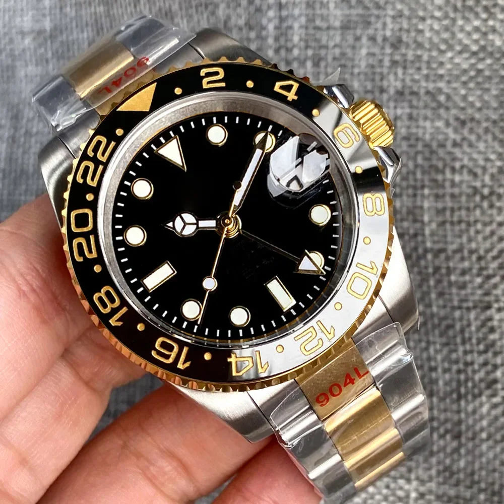 Tandorio Submariner NH34 GMT Watch TD015B Yellow Gold Ceramic 20bar 40mm Sapphire