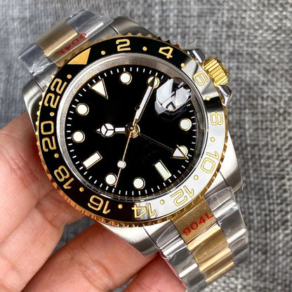 Tandorio Submariner NH34 GMT Watch TD015B Yellow Gold Ceramic 20bar 40mm Sapphire
