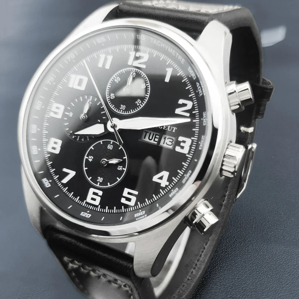 Corgeut 9003 Chronograph Watch 41mm Date Month MIYOTA OS00 Quartz Sapphire 3ATM