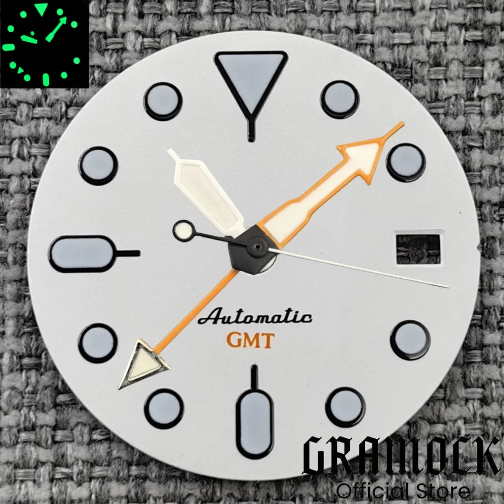 29mm Blue Red Black Orange GMT NH34 White Glossy Dial With Hands C3 Lume Fit NH34 Mechanical Watch Modified Accessories