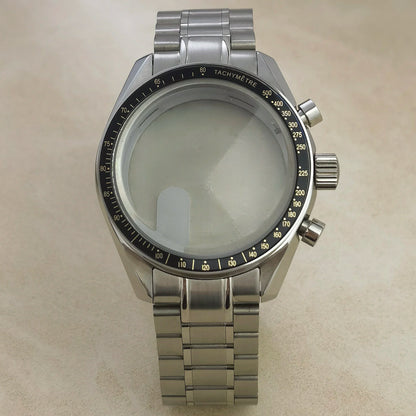 40mm VK63 Stainless Steel Case Strap Moonswatch Style Moon Back Cover Fit VK63 Quartz Movement Gold Word Bezel Watch Accessories