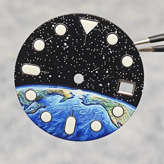 28.5mm Watch Dial Starry Sky and Earth Green Luminous Surface + Hands for NH35/ NH36/ 4R/ 7S Movement Replace Watch Accessories