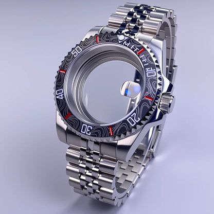 40mm SUB Case NH35 Sliver with Sapphire Crystal 120 Click Compatible with NH34/NH35/NH36 Movements Water-Resistant 28.5mm Dial