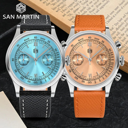 San Martin Men Quartz Watch VK64 Chronograph 38mm SN0101  Sapphire Glass Quick Release Strap 5bar