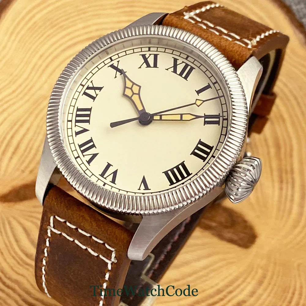 Tandorio Fluted Pilot Watch TD117A 20BAR  NH35 PT5000 Roman Numerals Sapphire 39mm