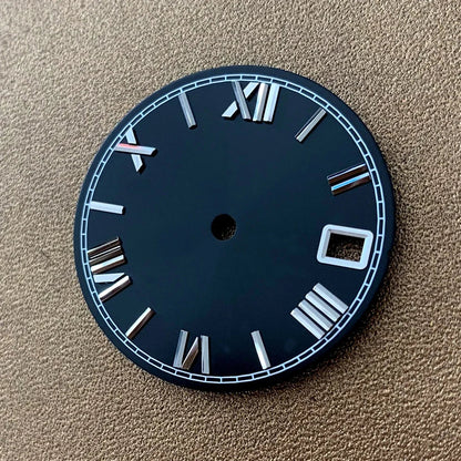 28.5mm Roman Scale Watch Dial Real Nail Modified Replacement Watch Faces with Single Calendar Window for NH35/NH36/4R Movement