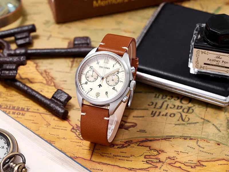 Customizable Watch Baltany 39mm Vk64 Quartz  Military watch Chrono RAF 6BB Homage Multifunction Chronograph 5bar AR Sapphire Swiss Lume