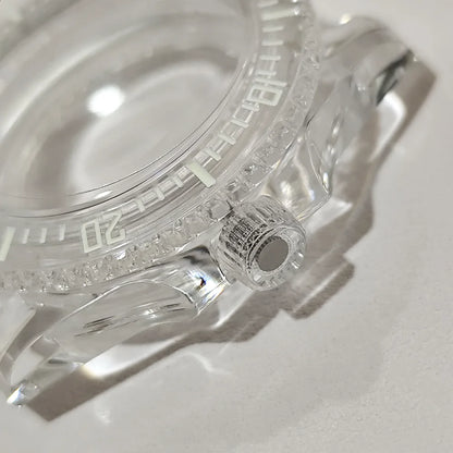 40mm Transparent Case For NH35 Case 20mm Watch Bands Set Green Luminous SUB Acrylic Plastic Case Clear Watch Case Accessories