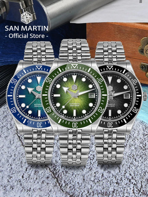 San Martin Diver SN0148G 40mm  Miyota 9015 Automatic Enamel Sunburst Dial 20bar  Ar Sapphire BGW9 Lume