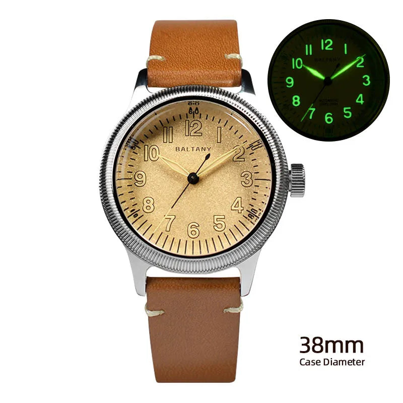 Baltany 38MM A11 Military Automatic Watch Man S2031B Sapphire Crystal 10ATM Stainless Steel NH38 Retro Mechaincal Wristwatches