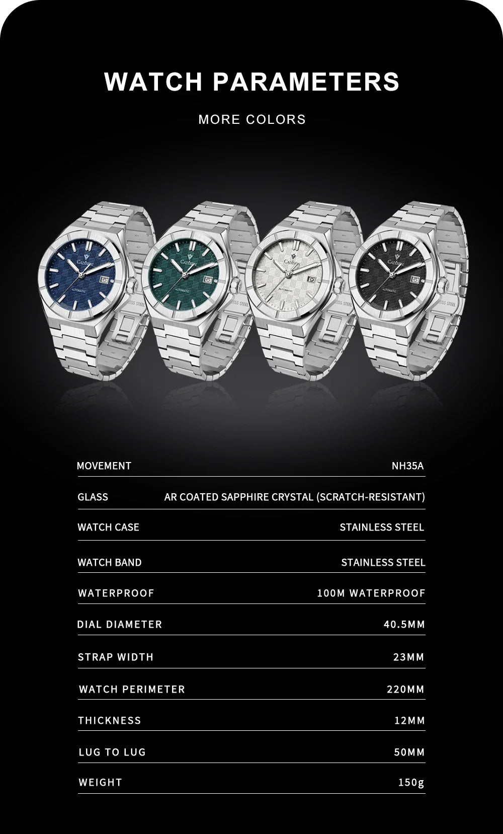 CADISEN Dress Watch C8242 40MM AR Sapphire Seiko NH35 Movt Royal Oak Mod