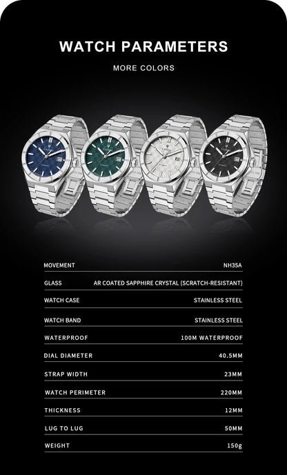 CADISEN Dress Watch C8242 40MM AR Sapphire Seiko NH35 Movt Royal Oak Mod