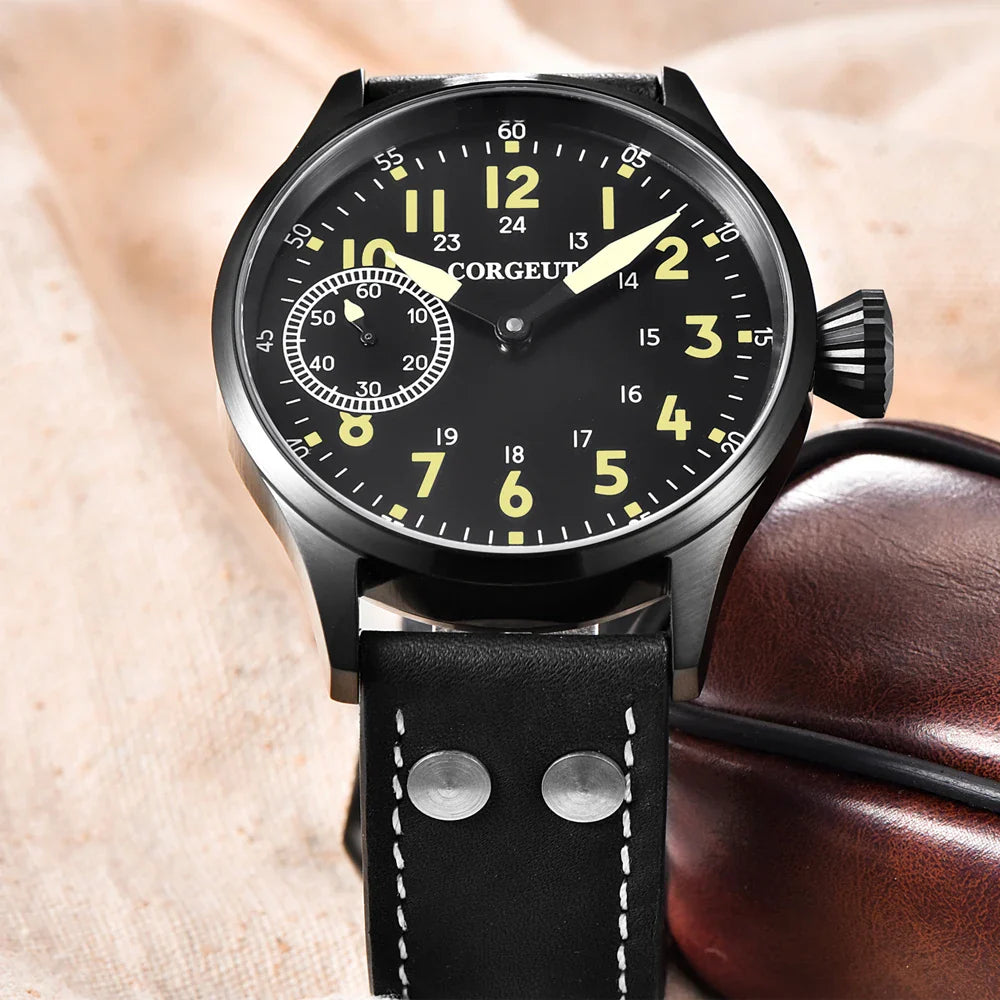 Corgeut 6023 Sub Second Pilot St3600  Manual Mechanical Watch 44MM 5ATM Sapphire Luminious glass back