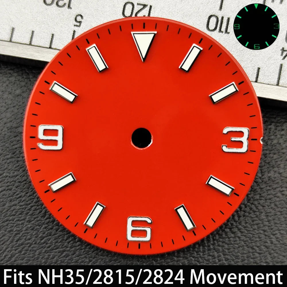 28.5mm Dial single/no calendar watch blue-green/green luminous dial hands fit for N H35/E2815/E2836 movement watch accessories