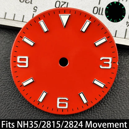 28.5mm Dial single/no calendar watch blue-green/green luminous dial hands fit for N H35/E2815/E2836 movement watch accessories