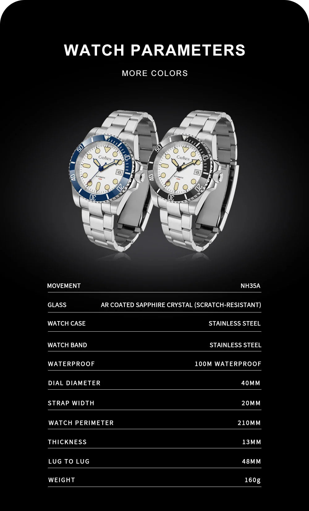 CADISEN C8238 Submariner Diver NH35 Automatic Ceramic Bezel Sapphire 10Bar