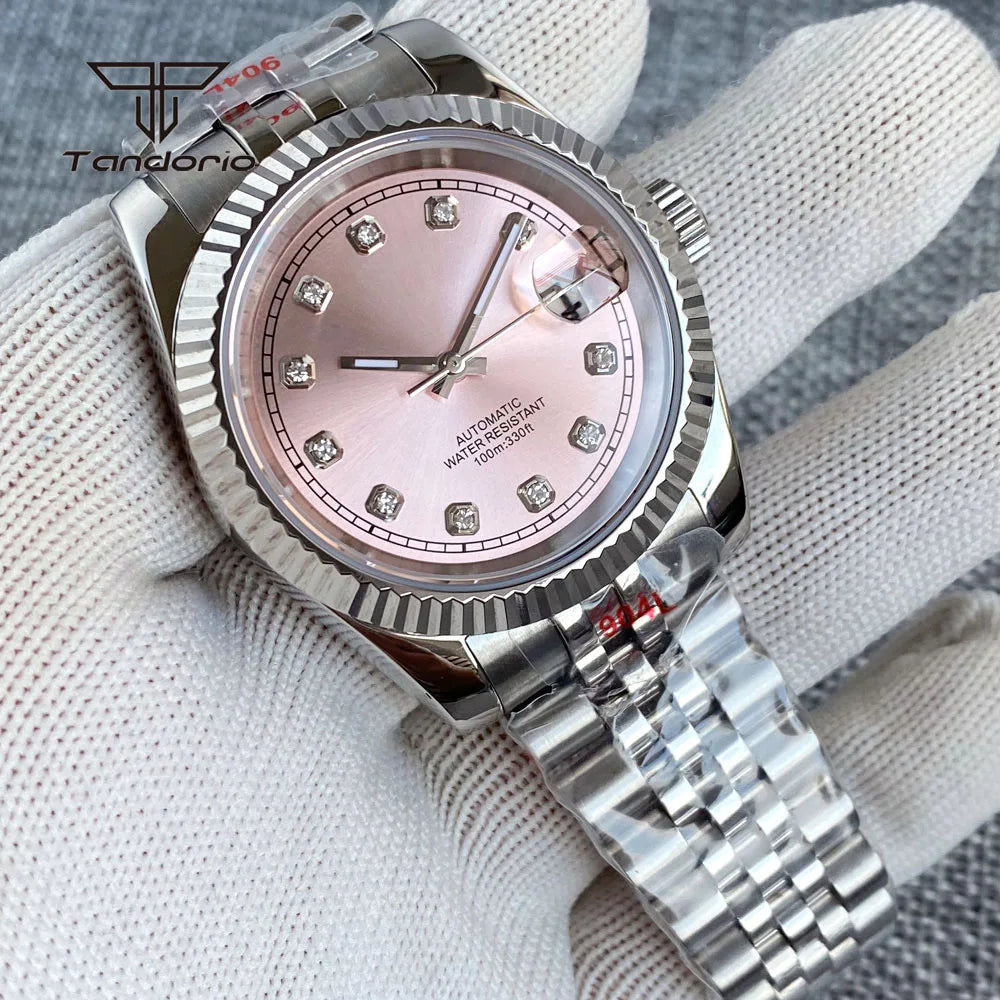 Tandorio Datejust TD151 Sapphire Pink Sunburst 36mm 39mm NH35 Diamond Marksmm