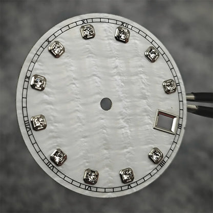 NH35 Watch Dial Watch Hands 28.5mm Diamond Inlaid Shell of Pearl Pattern Surface Watch Accessories for NH35/NH36 Movement