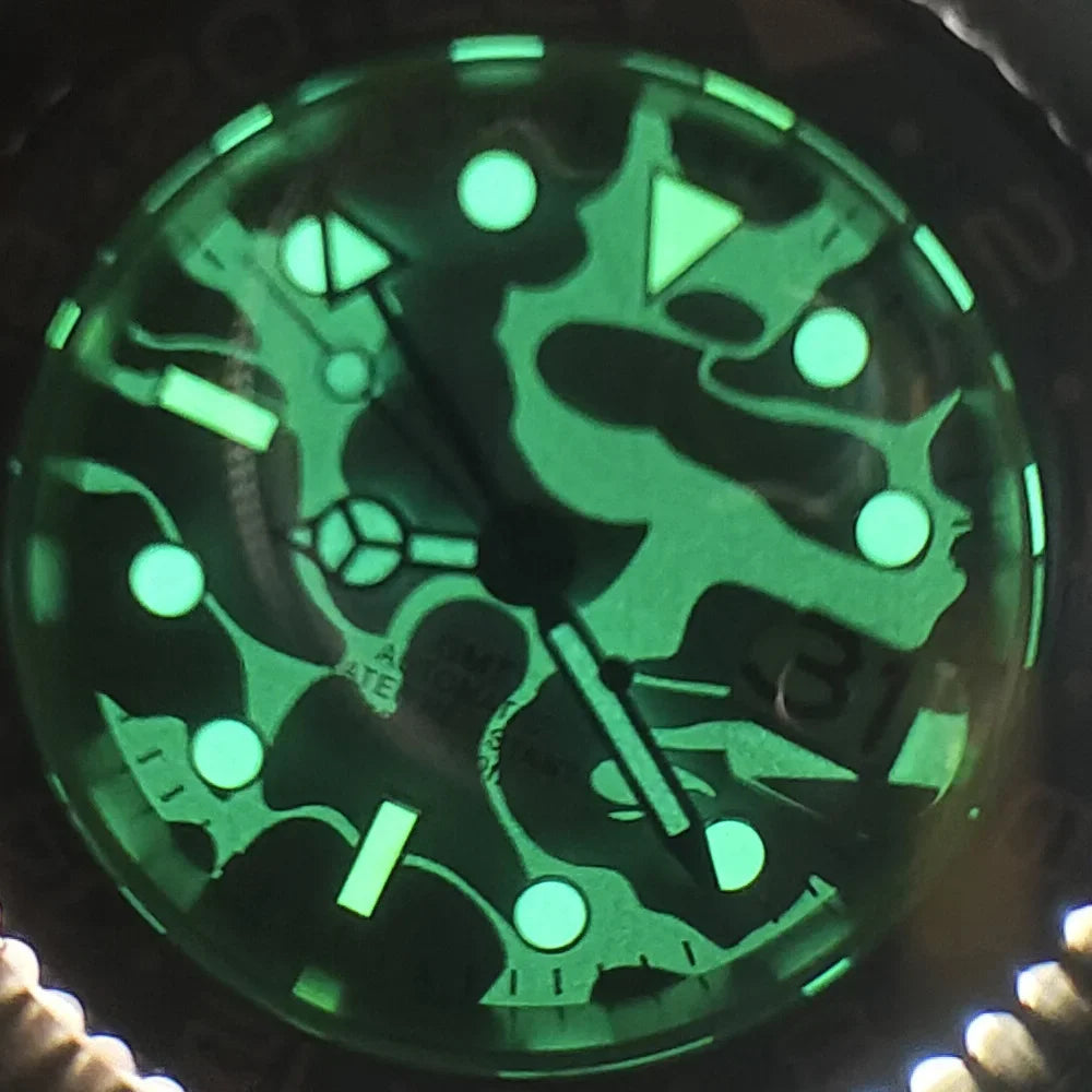 NH34A GMT Watch 40MM WristFull G102 10ATM Camo Dial Full Luminous Ceramic Bezel Sapphire