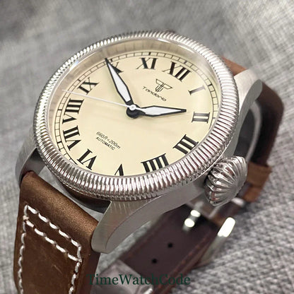 Tandorio Fluted Pilot Watch TD117A 20BAR  NH35 PT5000 Roman Numerals Sapphire 39mm