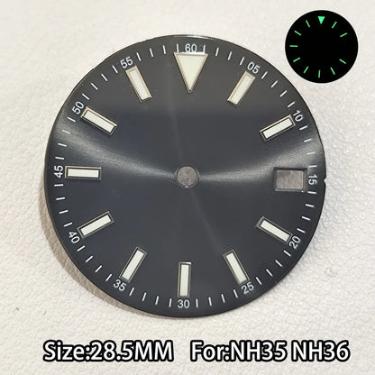 28.5mm Watch Dial For NH 35 NH36 Movements Green Luminous Single/No Date just Calendar Dial Roman Men Watches Accessories