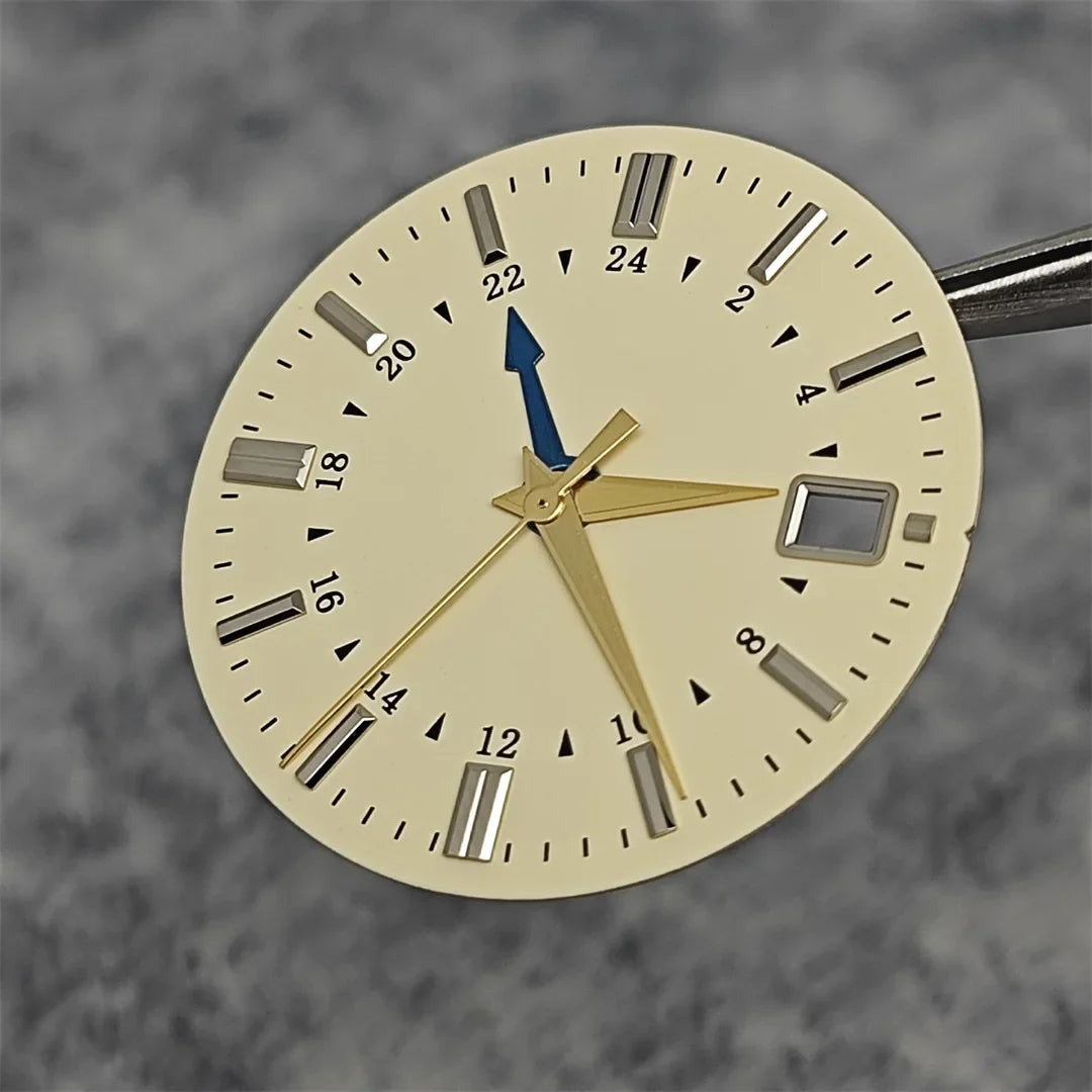 31MM Watch Dial Beige GMT Watch Faces + Watch Hands Non-luminous with Single Date Replace Parts for Japanese NH34 Movement