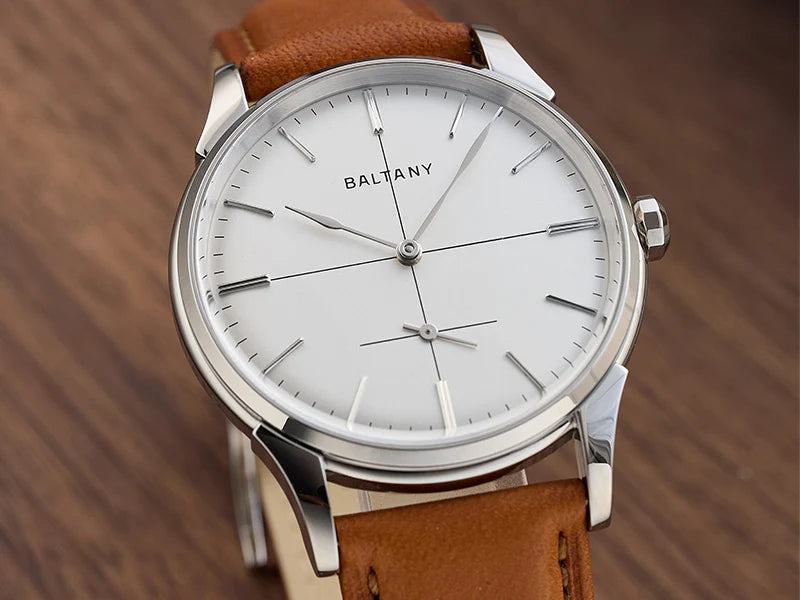 Baltany Dress Watchse Man S4092 Leather Straps Crosshair 38.5mm Dial Small Seconds Hand-Winding Mechanical luxury Wristwatches
