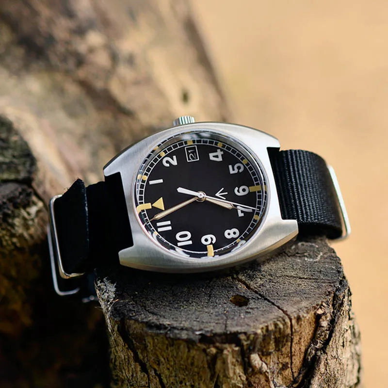 Baltany W10 Military Watch 36mm Calendar Super Luminous Leather Sapphire Stainless Steel NH35 Automatic Mechanical Wristwatches