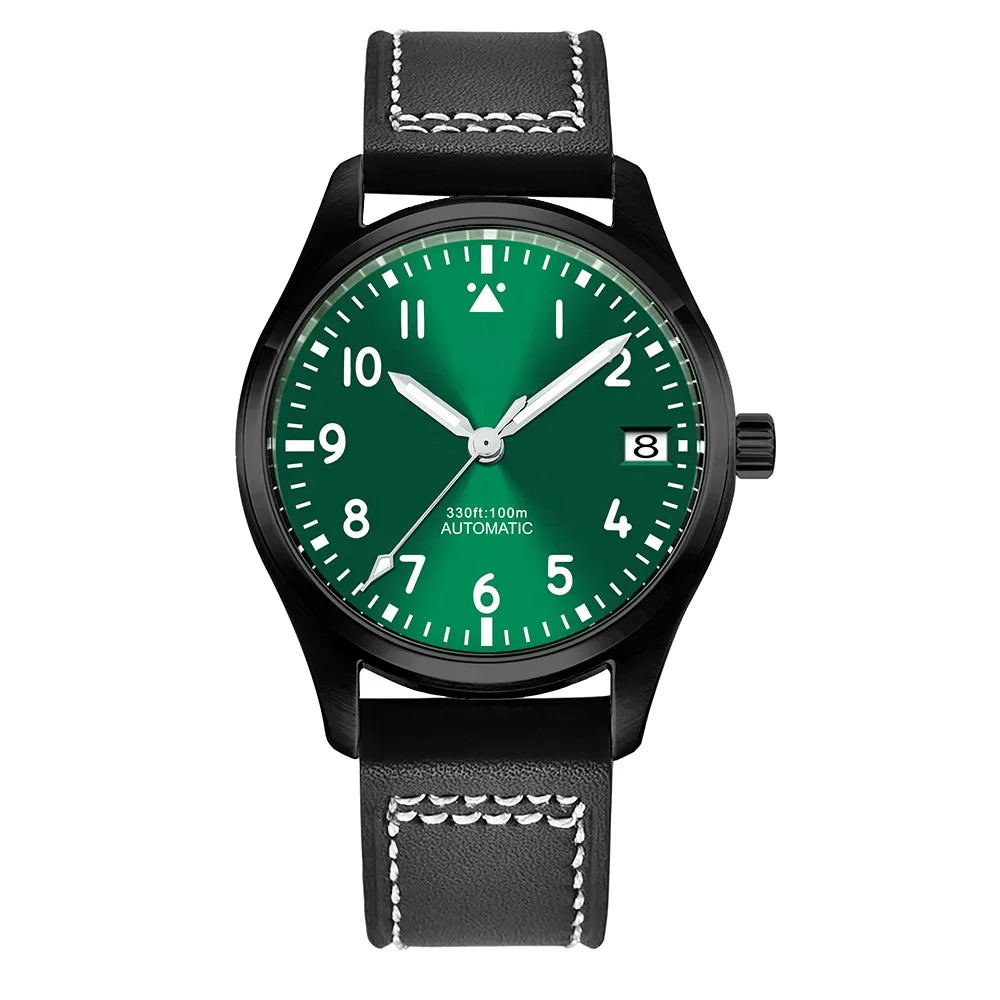 PVD Pilot Watch Sterile for Custom logo 39MM Sapphire 10Bar NH35 automatic glass back