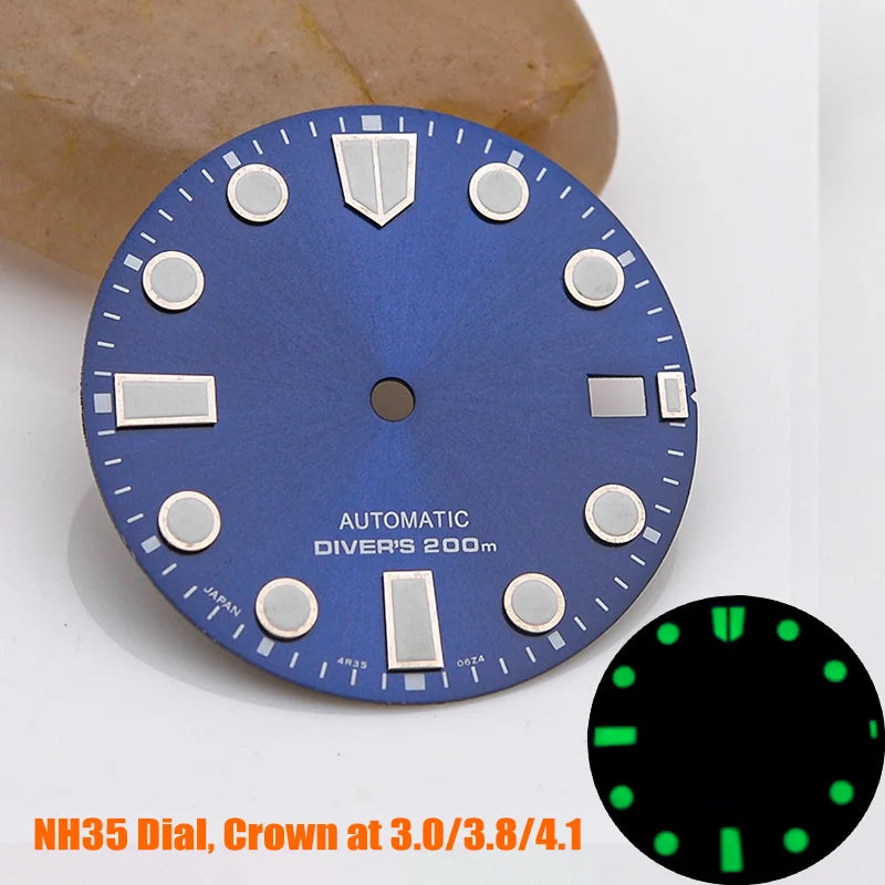 28.5mm Watch Dial NH35 NH36 Dial fit For SKX007 SPRD 6105 Tuna SPB185 SPB187 Watch Cases Feet 3.0 3.8 4.1 Green Luminous Dial