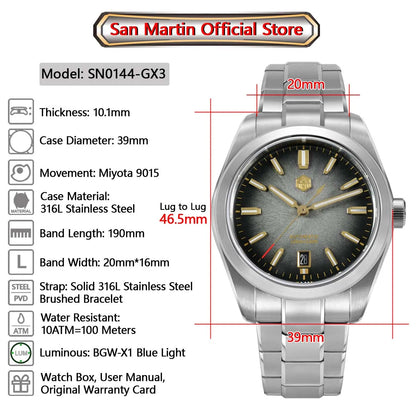 San Martin 36/39/42mm SN0144 JianZhan Dial Gada Watch Miyota 9015 Original Design Men Luxury Dress Automatic Mechanical Watches