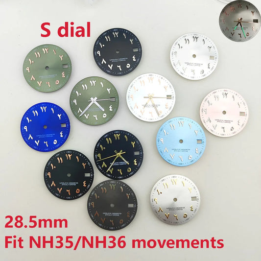 28.5mm watch dial Arabic NH35 dial S dial suitable for NH35 NH36 movement watch accessories repair tool