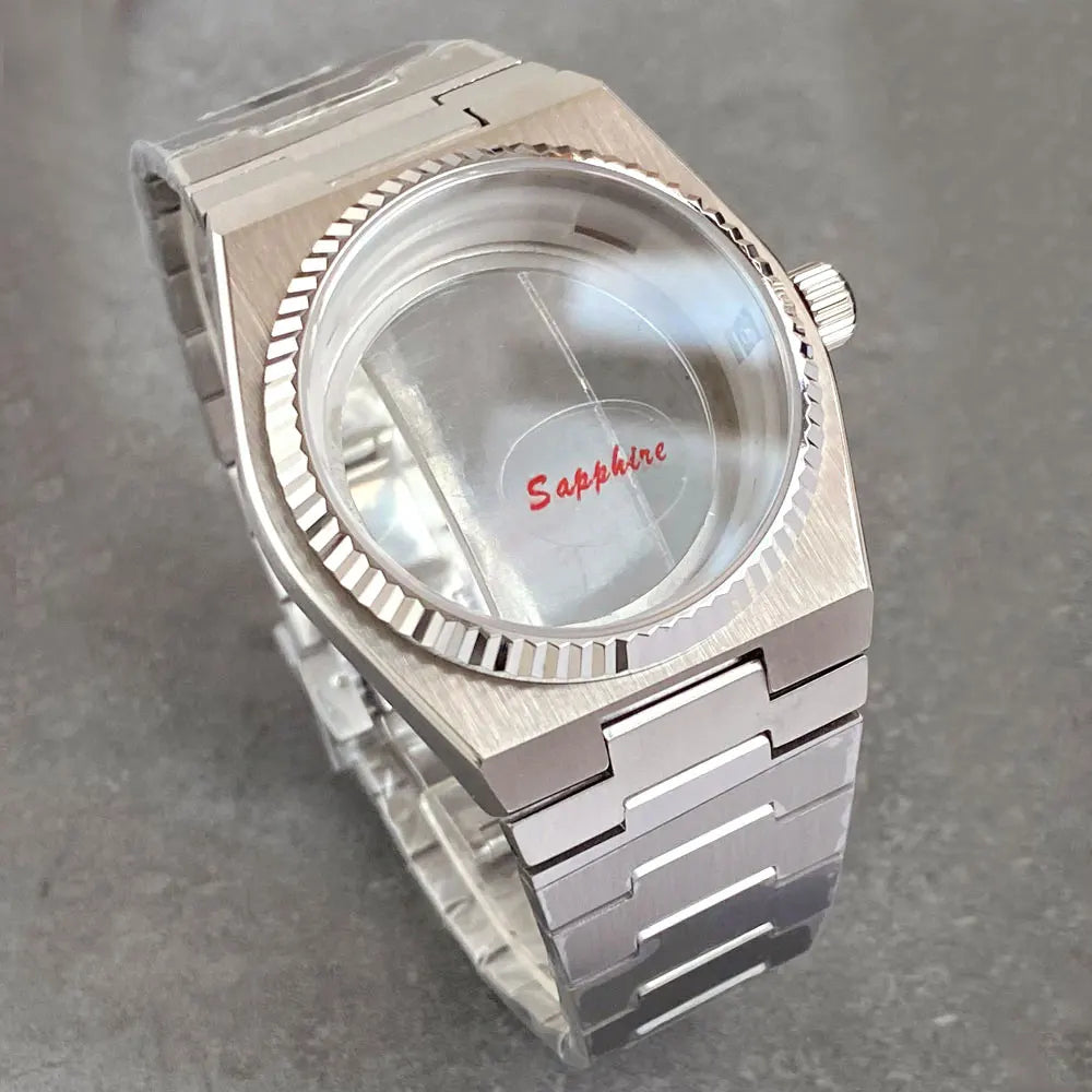 40mm PRX Case Silver Fluted 100m Waterproof For Super Player Sapphire Glass Watch Case Fit NH34 NH35 NH36 NH38 Movement