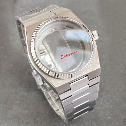 40mm PRX Case Silver Fluted 100m Waterproof For Super Player Sapphire Glass Watch Case Fit NH34 NH35 NH36 NH38 Movement