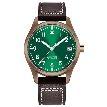 PVD Pilot Watch Sterile for Custom logo 39MM Sapphire 10Bar NH35 automatic glass back