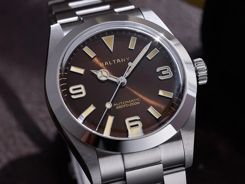 Baltany 36MM Explorer Watch Man S4056 NH38 Automatic Mechanical Watch  Waterproof 20Bar Stainless Steel Bracelet Retro Watches