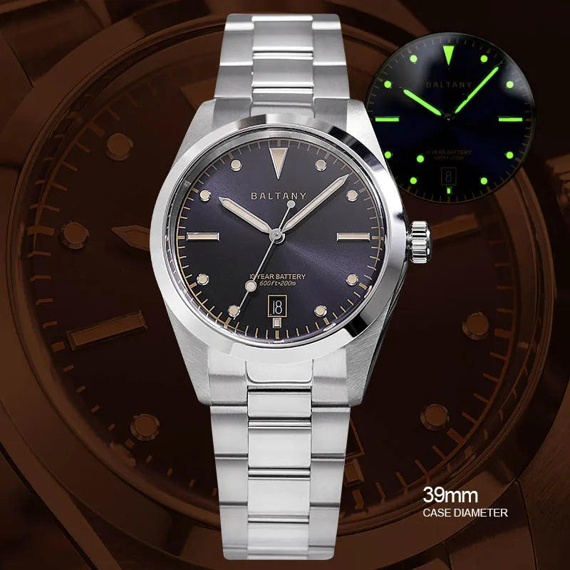 Baltany S4041 Vintage Tribute Quartz Wristwatches Enamel Dial Sapphire Crystal 20ATM Stainless Steel Bracelet Diving watches