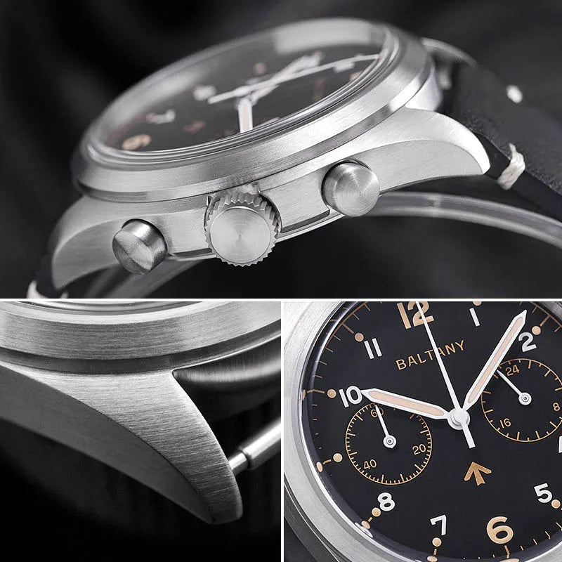 Customizable Watch Baltany 39mm Vk64 Quartz  Military watch Chrono RAF 6BB Homage Multifunction Chronograph 5bar AR Sapphire Swiss Lume