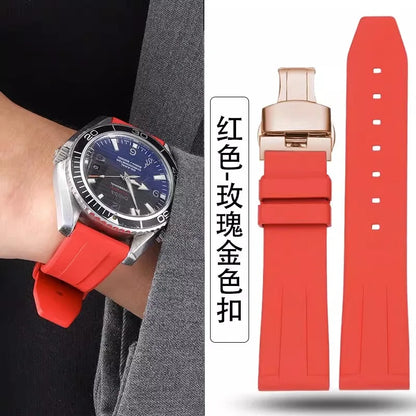 21mm 22mm 24mm Fluorine rubber Strap Men's Silicone Bracelet For pilot flat lug diver etc