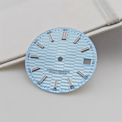 28.5mm Watch Dial Metallic Texture Surface DIY Log Dial BGW9 Blue Green Luminous Watch Faces Watch Accessories for NH35 Movement