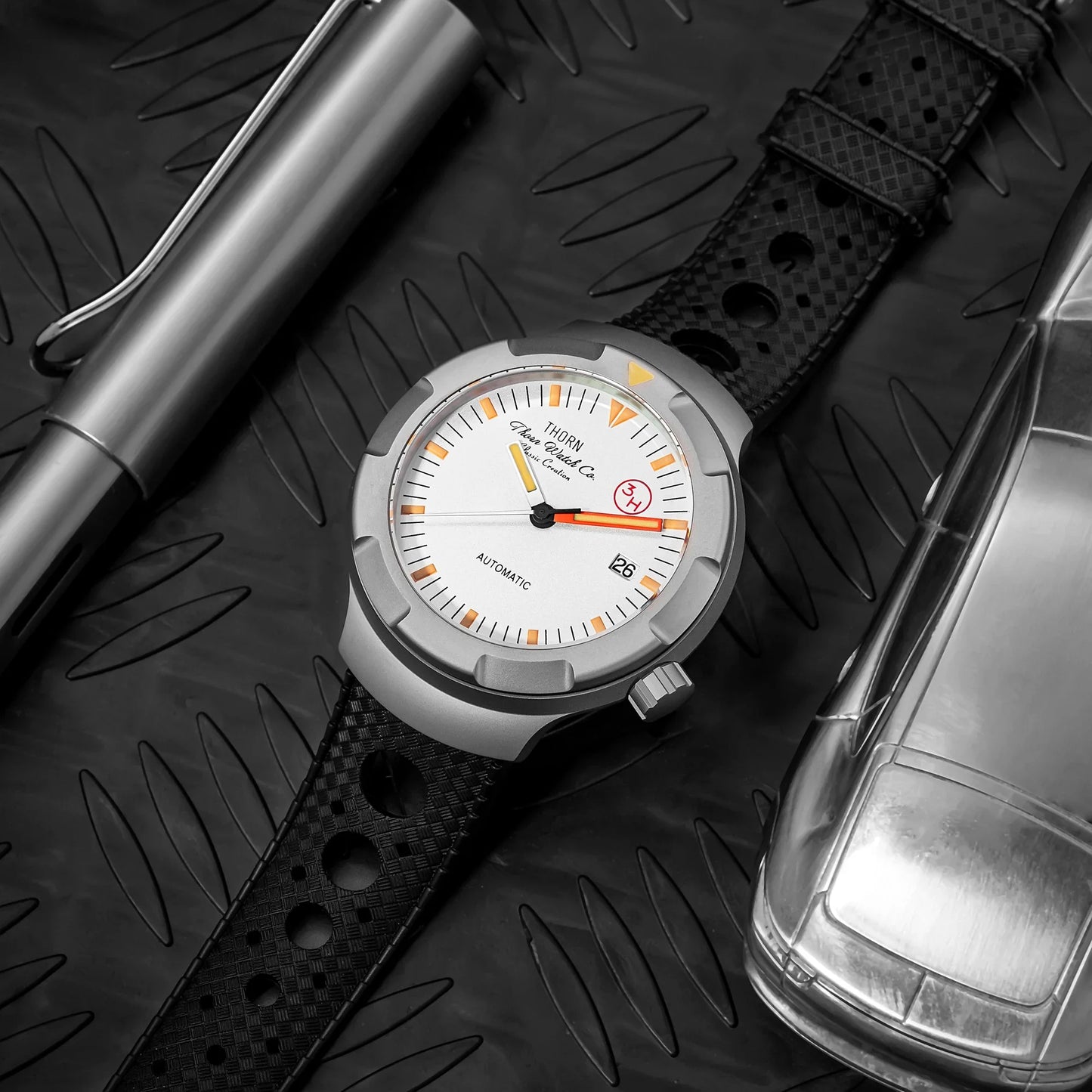 Thorn 42mm Men's Retro Titanium Diver Watch PT5000 Automatic Movement Rubber Strap C3 Luminous 20Bar Water Resistance