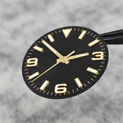 28.5mm Watch Dial + Hands Green Luminous Sun Pattern Modified 369 Nail Dial Watch Faces Accessory Fit NH35/NH36/4R/7S Movement