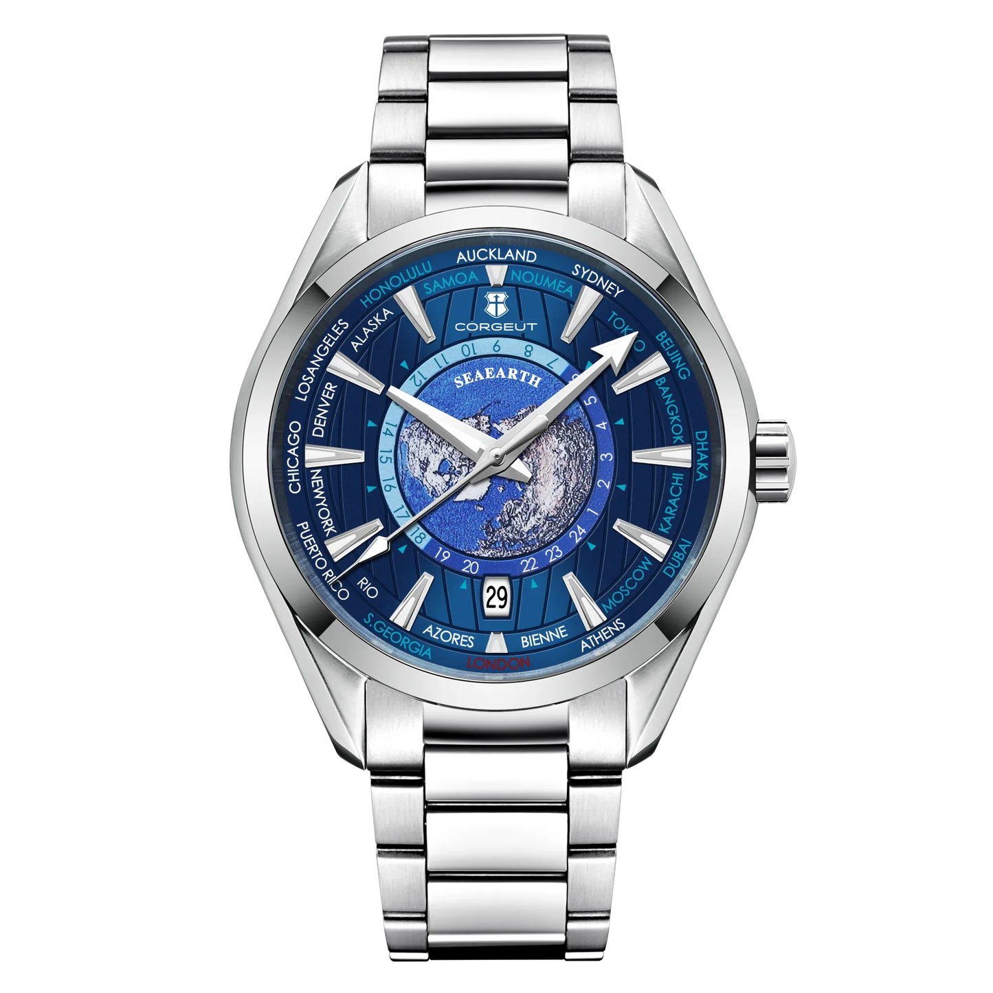 41mm Corgeut 3021E Earth Dial NH35 Automatic relogio masculino Sapphire  5ATM glassback