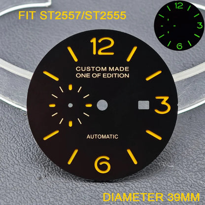 33.9/36.5mm Diameter Green Luminous Sterile Dial for Seagull GMT ST2557/ST2555 Movement with Single Calendar,Custom DIY logo
