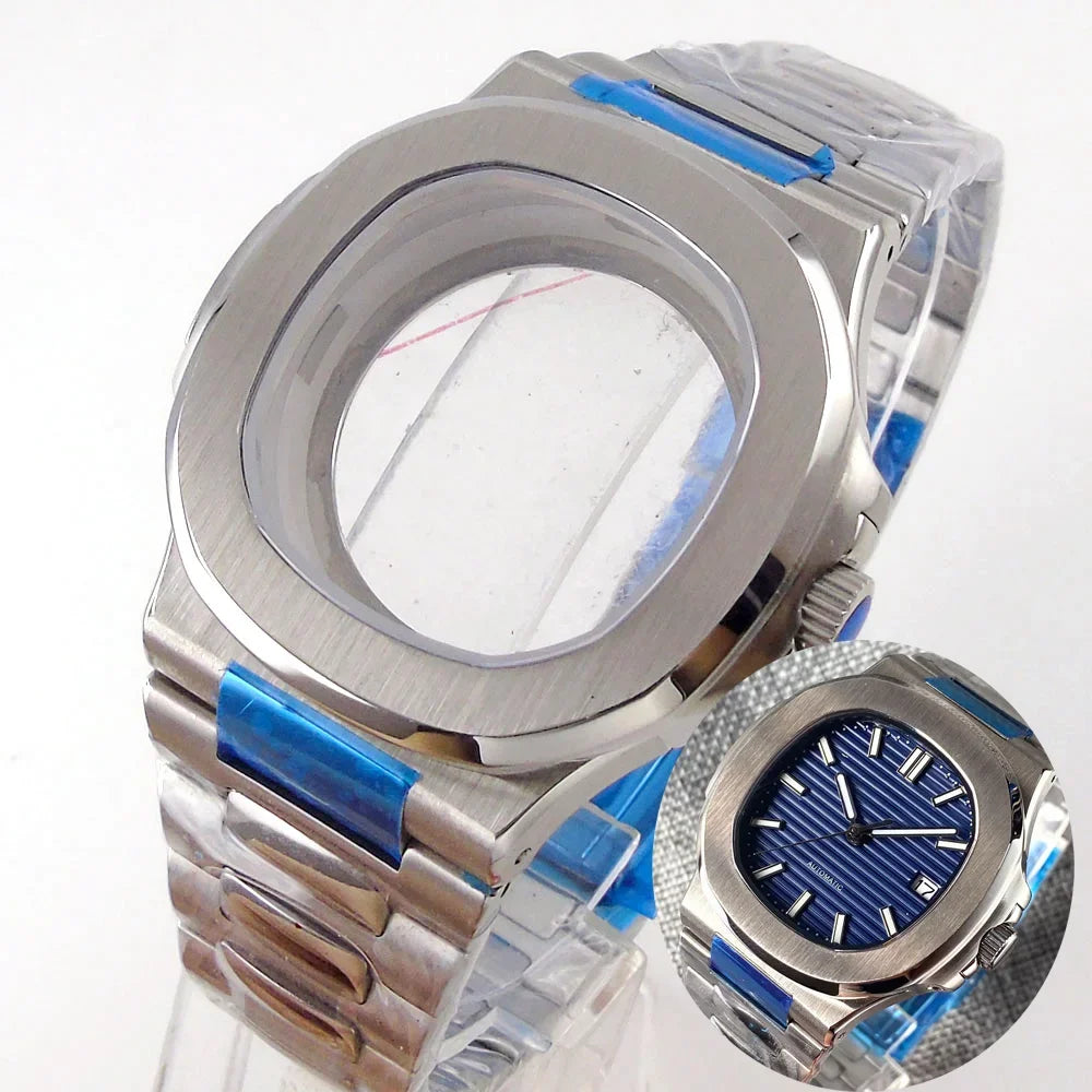 Square Watch Case fit for Philippe Nautilus  40mm Japan NH35A NH34 NH70 Movement Sapphire Glass Watch Parts